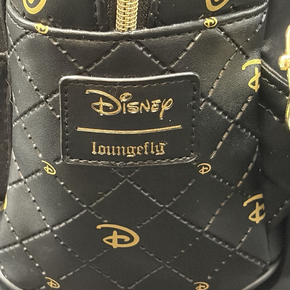 Disney Loungefly Mickey Mouse Mini Backpack Black Gold Quilted Faux Leather - Picture 7 of 16